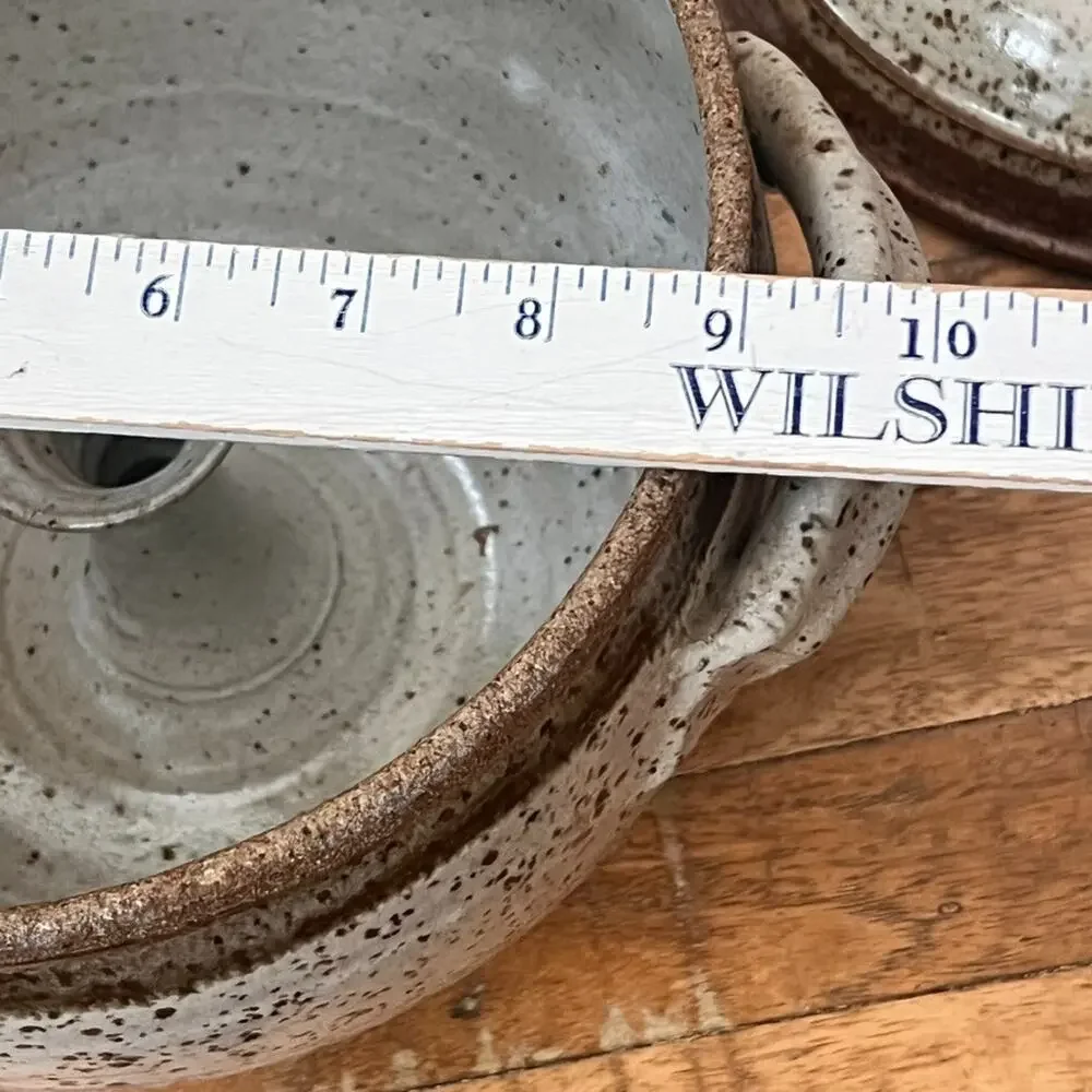 Stoneware Pottery Funnel Steamer Bundt Cake Bakeware Lidded & Handles